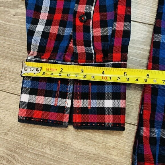 Au Noir Mens Button Down Shirt Sz 8 4XL plaid RedBlue Long Sleeve Cufflink Shirt - Picture 8 of 15